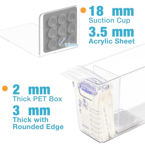 Ugotfeels Breastmilk Storage Container with L Shaped Separator Boards, Dividers Will Flatten Standing Breast Milk Bags in Organizer Bins Save Refrigerator Space | 2 Containers-Gray