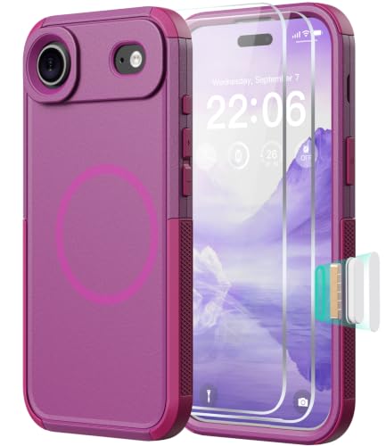Diverbox Magnetic for iPhone Air Case-(Compatible with MagSafe) Heavy Duty Protection Phone Case with Camera Control Button with Screen Protector Shockproof Drop-Proof 6.5 inch (Rose)