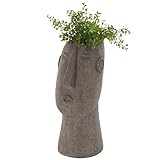 Deco 79 Magnesium Oxide Woman Indoor Outdoor Planter Textured Easter Island Head Large Brown Round Planter Pot, 6" x 9" x 17"