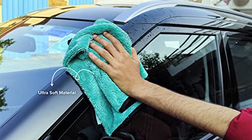 Image of SOFTSPUN Microfiber Cloth for Car - 800 GSM, 50x60 cms, 1 Pcs, Aqua Blue Twisted Loop Super Absorbent Towel - Edgeless Design with Plush Pile and Lint Free Cloth for Drying and Detailing.