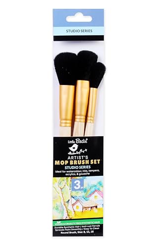 Image of Little Birdie MOP Brush Synthetic Hair Set of 3 (Size 8, 12, 16) | Premium, Long-Lasting Paint Brushes for Acrylic, Watercolor, and Craft Projects | Perfect for Detail Lines and Outlining