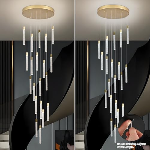 Image of 20-Lights Bubble Crystal Chandelier for Entryway High Ceiling,Gold