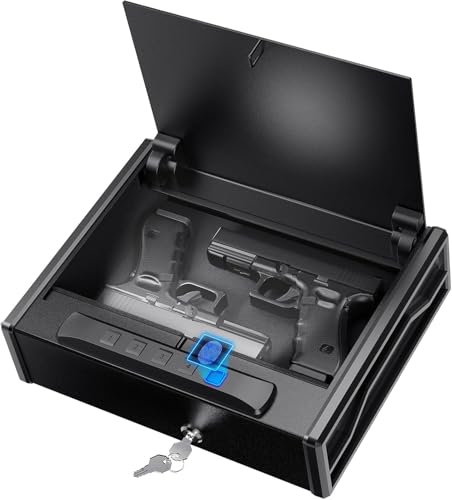 Fyland Armoire biométrique pour pistolets - Armoire à armes à feu à accès rapide à 3 voies avec empreintes digitales/clavier numérique/clé pour la...
