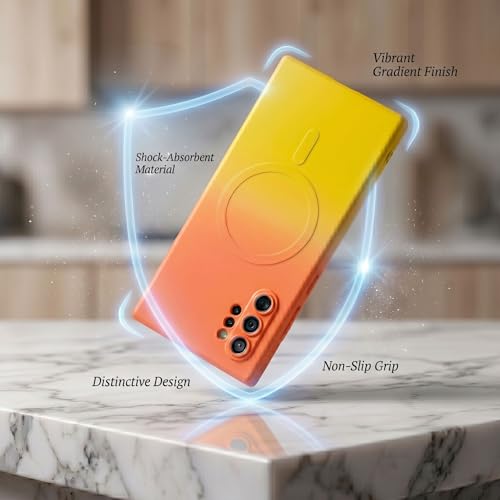 Image of amazon basics Gradient Mag-Safe Case for Samsung Galaxy Note 10 Plus | Soft Silicone Shockproof Cover with Camera Protection | Slim Lightweight Design | Smooth Touch & Durable - Orange & Yellow