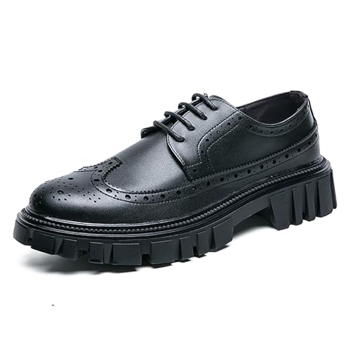 Men's Leather Platform Oxfords Wingtip Chunky Loafers Slip-Resistant Formal Work Casual Dress Shoes