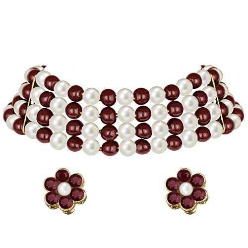 Image of Peora Traditional Maharani Haar Necklace with Earrings Bridal Jewellery Set Gift for Women