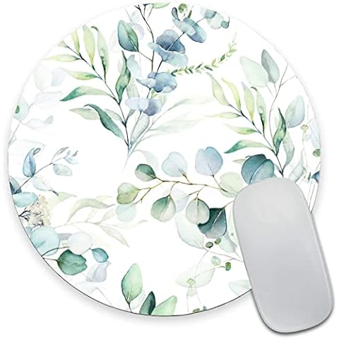 EASTSMOOTH Mouse Pad, Cute Green Grass Leaves Round Mouse Pad, Waterproof Circular Small Mouse Pads with Designs, Non-Slip Rubber MousePads for Office Home Laptop Travel, 7.9"x0.12" Inch Cover