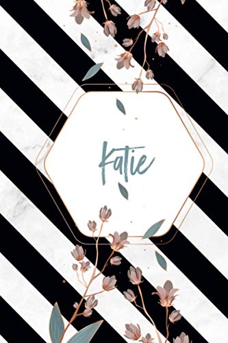 Bookiny Notebook : Personalized Katie Lined Journal Notebook , Marble and Roses Design