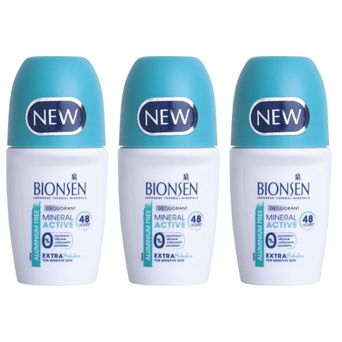 Bionsen Mineral Active Roll-On Deodorant, 0 Percent Aluminum, Paraben Free, 48 Hour Protection Against Odours, Suitable for Sensitive Skin, 50ml, 3 Pack