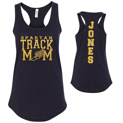 Custom Glitter Track and Field Team Mom Cotton Women's Fitted Racerback Tank Top Personalized to Support Your Favorite Team and Player Track Runner Gift - 3.1533 Black