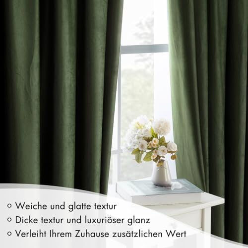 MIULEE Samtvorhang Kräuselband Blickdicht 2er Set Olivgrün 140x300cm – Ansicht 4