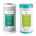 iSpring F2WGB21BPFKS 2-Stage Whole House Water Filter Replacement Set, Compact 10” x 4.5” Filters for PFAS, Heavy Metals, Chlorine & Odor Reduction, SGS-Tested Media, Fits Standard Home Systems
