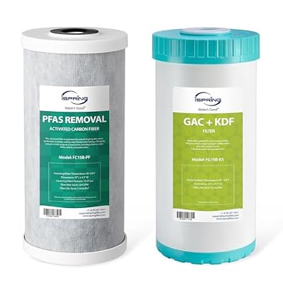 iSpring F2WGB21BPFKS 2-Stage Whole House Water Filter Replacement Set, Compact 10” x 4.5” Filters for PFAS, Heavy Metals, Chlorine & Odor Reduction, SGS-Tested Media, Fits Standard Home Systems