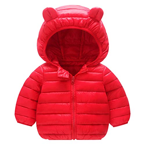 Toddler Baby Warm Jackets Boys Girls Kids Hoodie Fall Winter Coats Outerwear Clothes Windbreaker Zipper (Red, 3-4 Years)