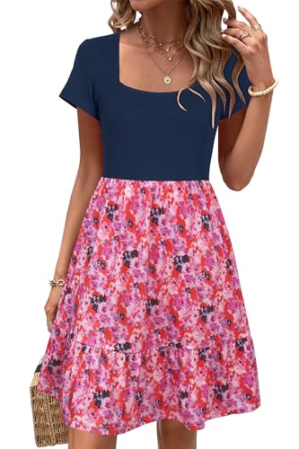 Image of Newshows Women's 2026 Summer Casual Square Neck Ruffle A Line Beach Vacation Sundress Work Business Dress with Pockets