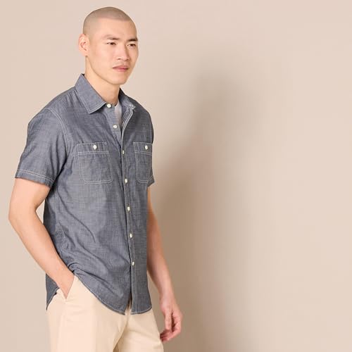 Image of Amazon Essentials Men's Regular-Fit Short-Sleeve Poplin Shirt, Collared, Washed