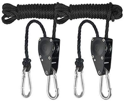 iPower GLROPEMG4-A Horticulture 1/4 inch Adjustable Heavy Duty Rope Hanger 1-Pair with 8 Feet at 300lbs Capacity, Black