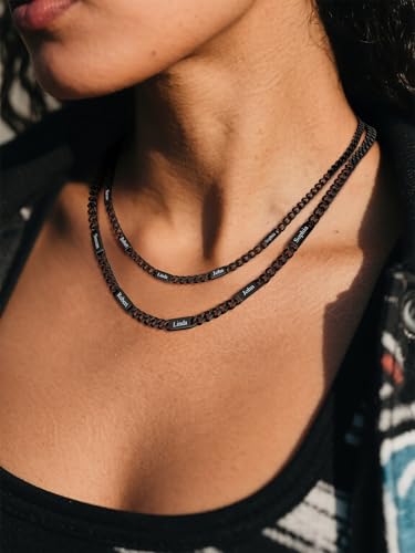 U7 Cuban Link Chain Custom Name Necklace for Men, Stainless Steel/Black/Gold Plated Men Necklaces with 1-6 Names Engraved, 5/7 mm Width, 18/20/22/24 Inches Length, Thick Hip Hop Family Chains Jewelry3