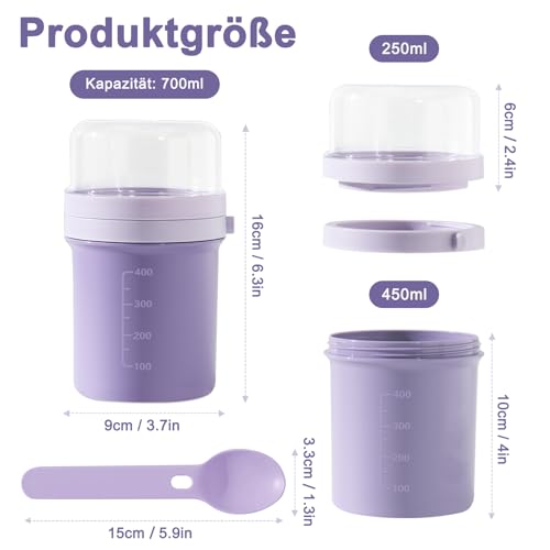 Swkien MüSlibecher to Go, Joghurtbecher to Go 450ml+250ml, Joghurt to Go Becher mit Löffel, Müsli Becher to Go für Müsli & Joghurt… – Ansicht 3