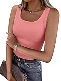 ANRABESS Womens Sleeveless Scoop Neck Tank Top Ribbed Fitted Summer Basic Slim Cute Tops 2026 Coral Pink Large