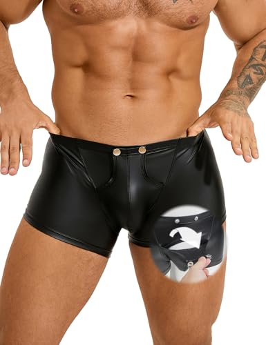 ohmydear Mens Sexy Underwear Trunks Opening Bulge Pouch Boxer Shorts Plus Size Male Lingerie Outfits for Bedroom Black Rave Mankini, UK 12