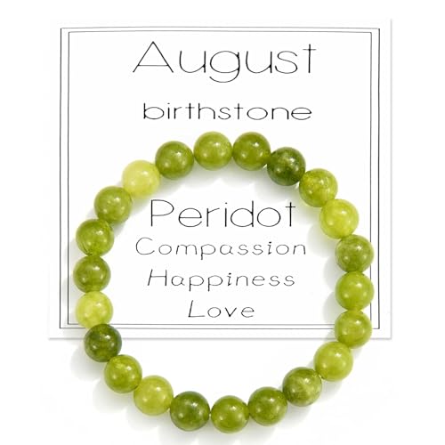 VYYU Birthday Gifts for Women Men - August Birthstone Bracelet Peridot Bead Bracelet Jewelry Happy Birthday Gifts for Daughter Son Mum Dad Niece Nephew Sister Brother