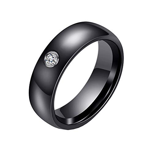 PAMTIER Bague de Mariage Largeur 6mm pour Femmes en Céramique acev Zircone Noir Taille 62