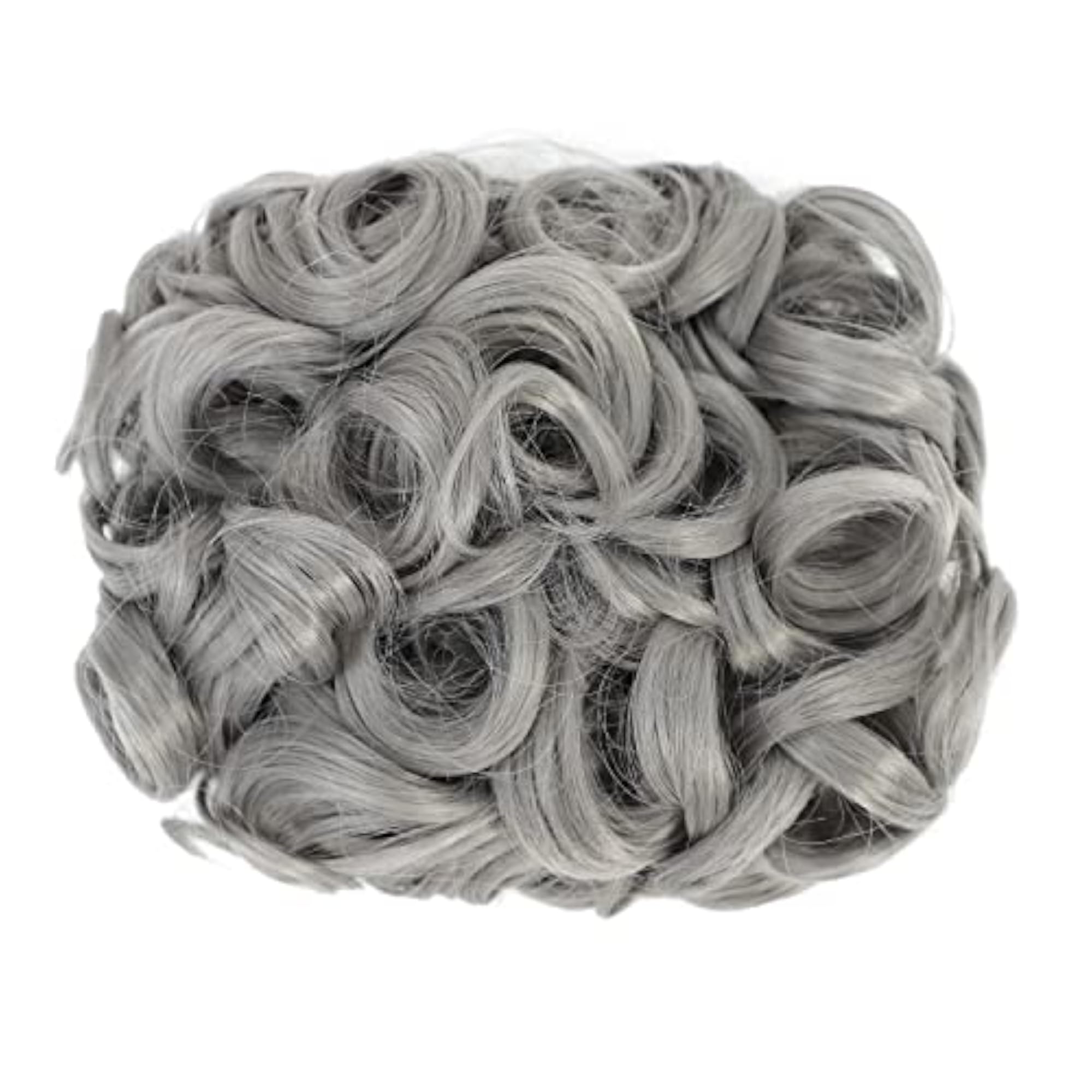Short Messy Curly Dish Hair Bun Extension, Grey