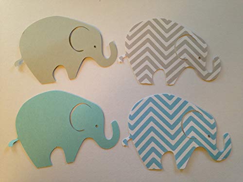 24 Light Gray Blue Chevron Elephant Cutout 3 3/4 Inch Elephant Cut Outs Large Elephant Diecut Elephant Baby Shower Elephant Theme