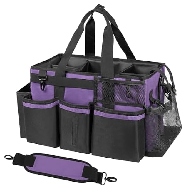 Wearable Cleaning Caddy Organizer with Handle & Shoulder Straps for Housekeepers, Under Sink & Car Cleaning Tool Organizer Bag with 4 Foldable Dividers (Green)