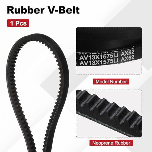 Image of AX62 Belt, Raw Edge Cogged Industrial Rubber EPDM V-Belt, Pack of 1 | 1 /2 inch(13mm) Width x 62 inch(1575mm) Inside Circumference x 5 /16 inch(8mm) Height