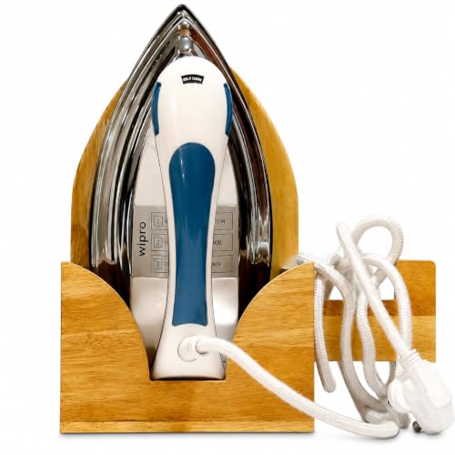 Image of Wooden Iron Stand & Press Rest Combo | Premium Wall Mounted Electric Iron Holder with Hot Ir0n Rest Heat Resistant Ironing Pad.