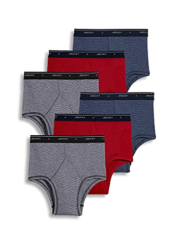 Jockey Men's Underwear Classic Full Rise Brief - 6 Pack, Black Stripe/Red Apple/Blue Stripe, 40