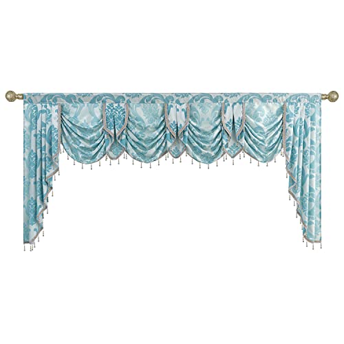 NAPEARL Waterfall Valances for Living Room, Jacquard Swag Valances for Windows, Fancy Kitchen Curtains Valances and Swags, 1 Panel (Teal, 101-Inch Wide)