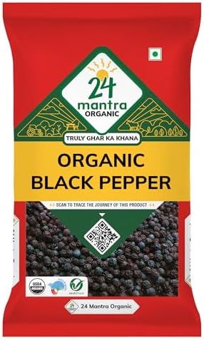 24 Mantra Organic Black Pepper - 100gms | Pack of 1 | Chemical Free & Pesticides Free | Unadulterated | Rich Flavour