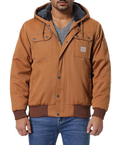 TUAOVA Men's Fit Relaxed Work Coat Fleece Lined Waterproof Workwear Winter Hooded Jacket with...