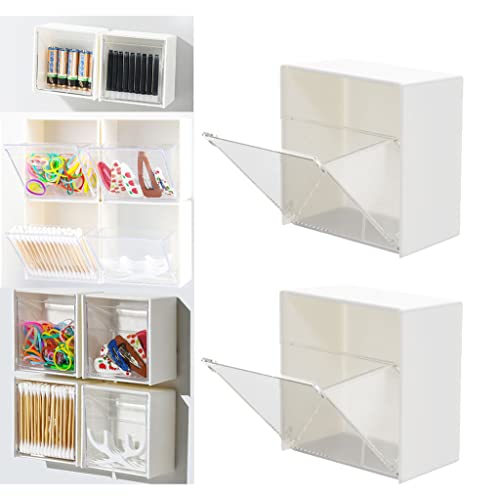 ergou Wall-Mounted Clamshell Storage Box, Wall Mounted Cotton Swab Holder, Bathroom Self-Stick Cosmetic Storage Box, Organizers and Storage Dispenser for Cotton Ball, Cotton Pad, Bandaid (2pcs)