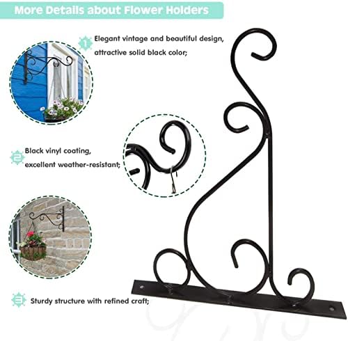 KSS 2Pcs Iron Plant Hanger Wall Hooks,Hanging Basket Brackets Wrought Iron Bracket for Lantern Planter Flower Hanger Fence (Black)