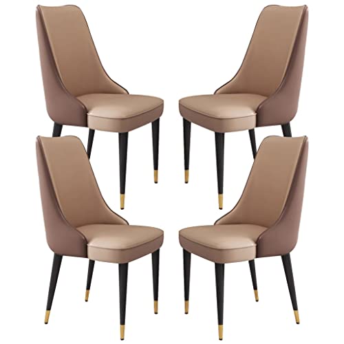 Juego de 4 sillas de comedor de cuero de microfibra con patas de acero al carbono resistentes, color café + caqui, ideal para cocina, estudio y sala de estar