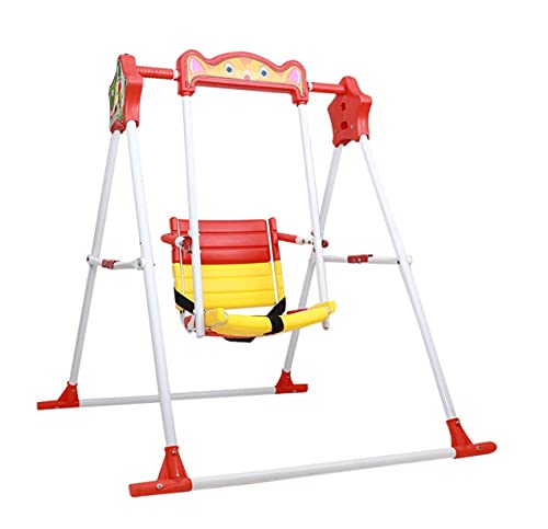 Image of BabyGo Kids Swing for 1-5 Years | Heavy-Duty Metal Frame Baby Swing Seat with Safety Belt | Indoor & Outdoor Foldable Toddler Swing | 30kg Capacity | Easy DIY Installation - Yellow & Red