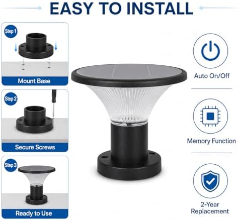 Solar Post Cap Lights, 4400mAh Solar Post Lights Outdoor with 5V 8W Round Mono Panel, 3 Color Modes, IP65 Waterproof Aluminum Fence Post Solar Lights for Garden Patio Deck Driveway, Fit Most Posts — view 7