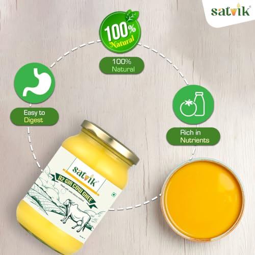 Image of Satvik Pure Ghee A2 Gir Cow Ghee 500gm Churned from Vedic Bilona Method | Bilona Ghee | A2 Cow Desi Ghee 500ml