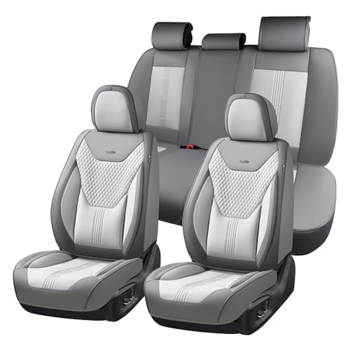 Image of Coverado Car Seat Covers Full Set, Front Seat Covers with Lumbar Support and Back Seat Cover Waterproof Leather Automotive Seat Cover, Universal Car Interior Protectors Cushion for Most Cars