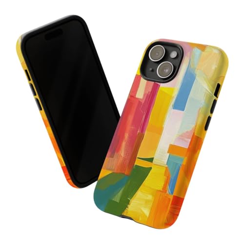 Coque rigide mate iPhone 15 jaune coups de pinceau abstraits - 2