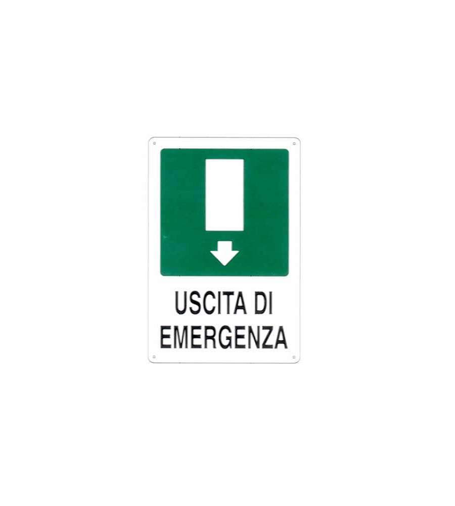 CARTELLO USCITA EMERGENZA GIU' 20x 30 ALLUMINIO [TARGOTIMBRI ]