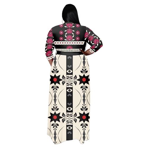 Image of Nmoder Plus Size Maxi Dress for Women - Summer Casual 3 /4 Sleeve Floral Flowy Long Dress with Belt XL- 6XL