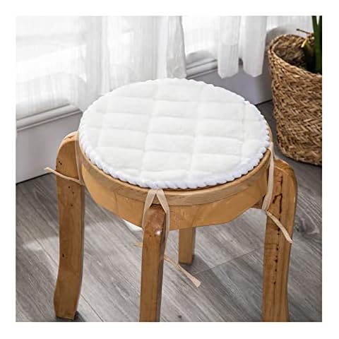 JLWM Chair Pad Plush Solid Color, Seat Cushion Winter Not-slip Seat Pad Chair Cushion With Straps For Dining Table Stool Bedroom Round-White-diameter-30cm Cover