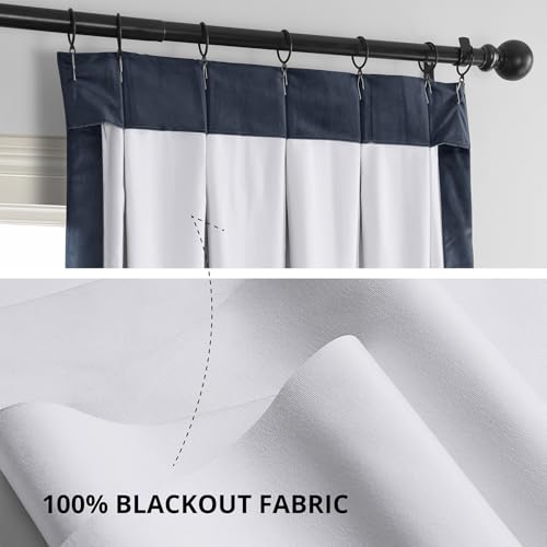 Image of HPD Half Price Drapes Velvet Blackout Curtains /Drapes - 96 Inches Long 1 Panel Blackout Curtain Signature Pleated for Living Room & Bedroom - 25W X 96L, Midnight Blue