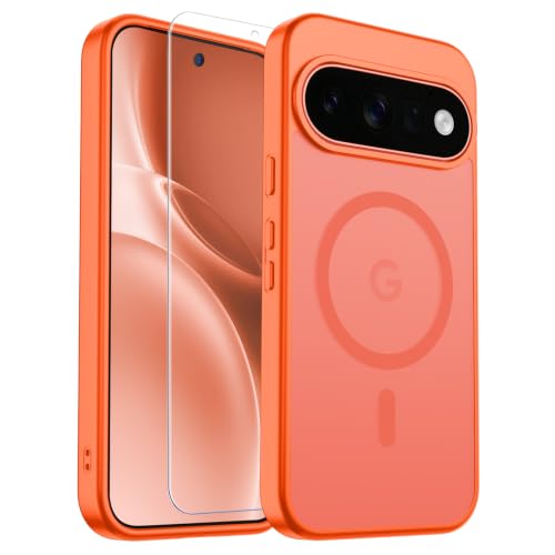 Image of SUPFINE Magnetic for Google Pixel 11 Case - Orange | With Screen Protector,Translucent Matte,Built-in Magnets,Military Grade Drop Protection,Shockproof Phone Cover