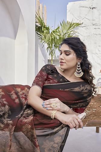 Image of MIRCHI FASHION Saree for Woman Chiffon Foil Work Floral Printed | Ethnic Sari for Function and Farewell with Unstitched Blouse Piece (Available in 15 Colors)